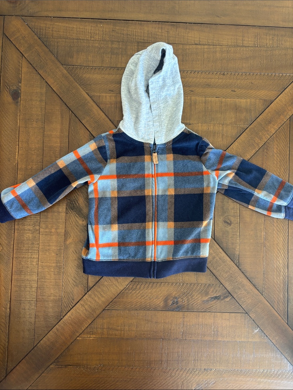 Carter's Navy, Gray & Orange Plaid Zip Hoodie
